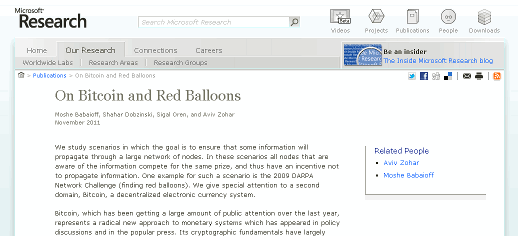 Artikel zu Bitcoin bei Microsoft Research
